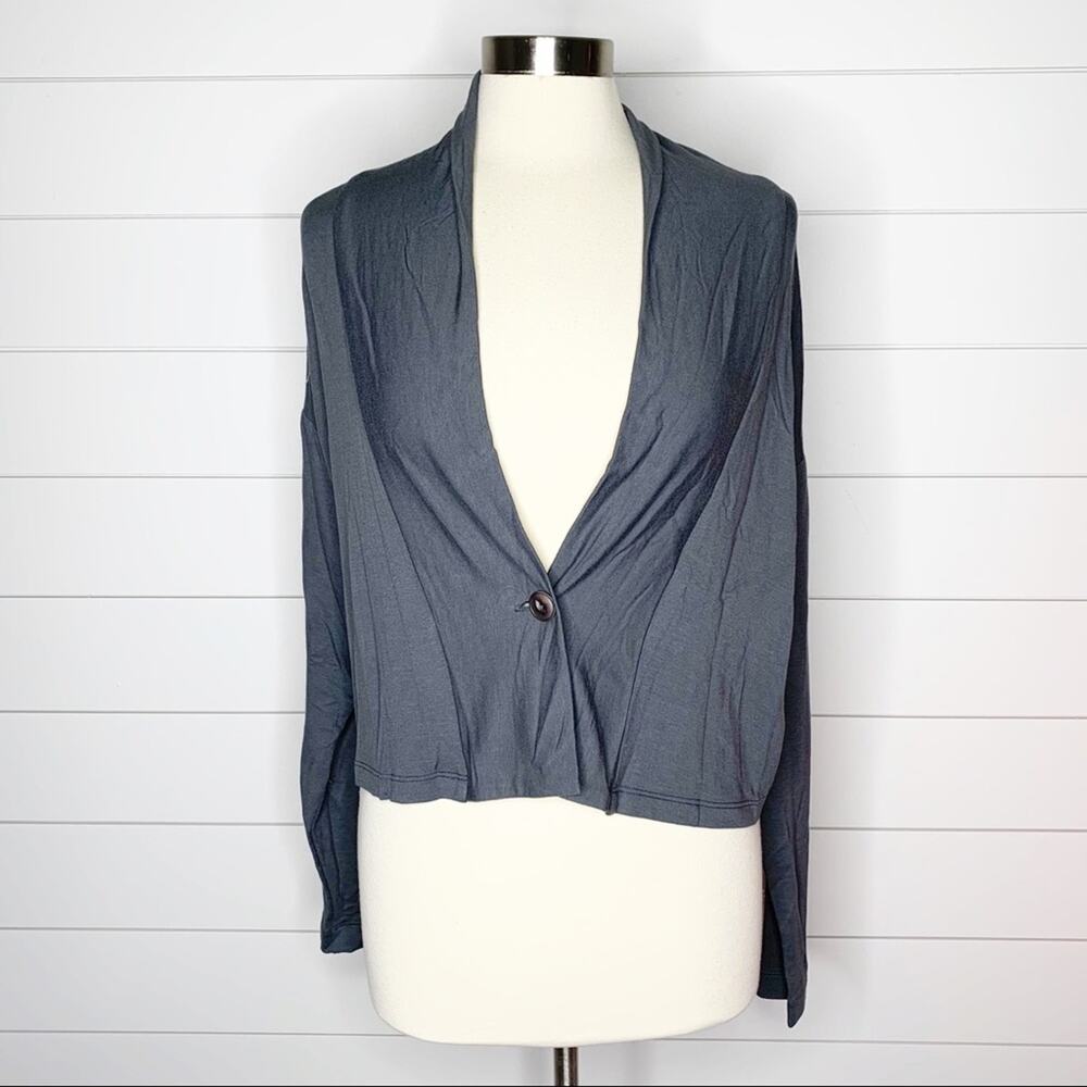 Flax Women's Gray Single-Button Draped Cardigan Small